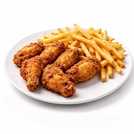 Pouleflügleli (6 Stück) mit Pommes Frites