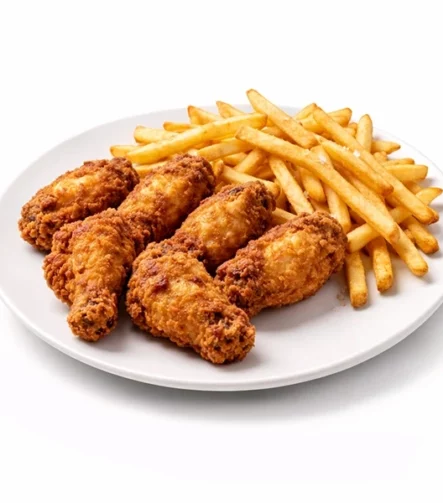 Pouleflügleli (6 Stück) mit Pommes Frites